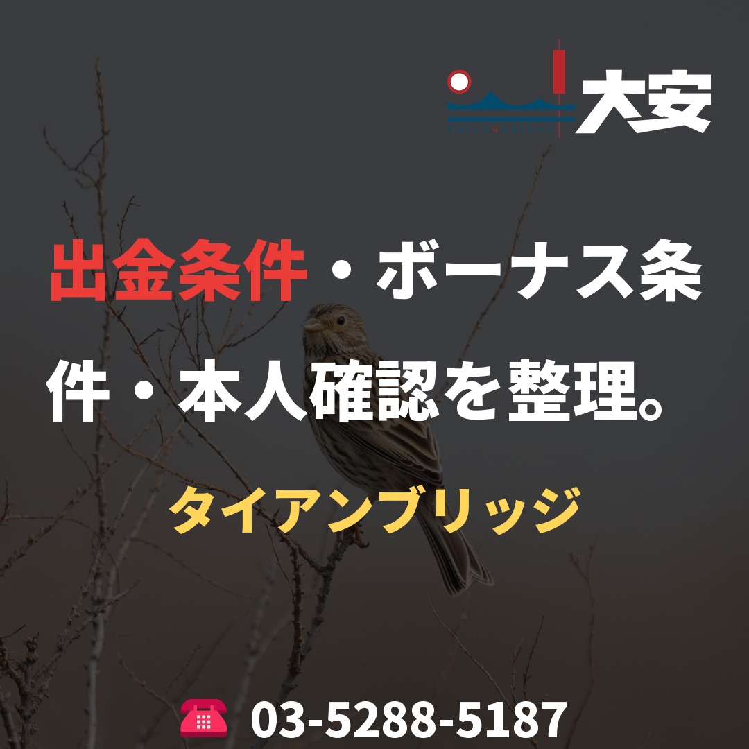 出金条件・ボーナス条件・本人確認を整理。|タイアンブリッジ