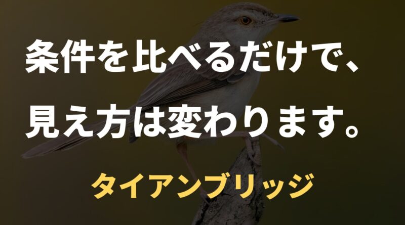 条件を比べるだけで、見え方は変わります。｜タイアンブリッジ