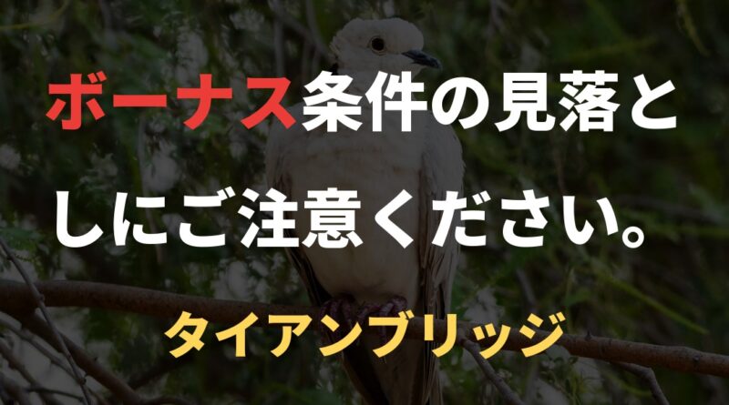 ボーナス条件の見落としにご注意ください。｜タイアンブリッジ