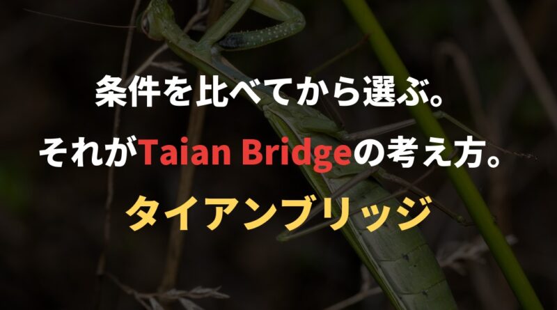 条件を比べてから選ぶ。それがTaian Bridgeの考え方。